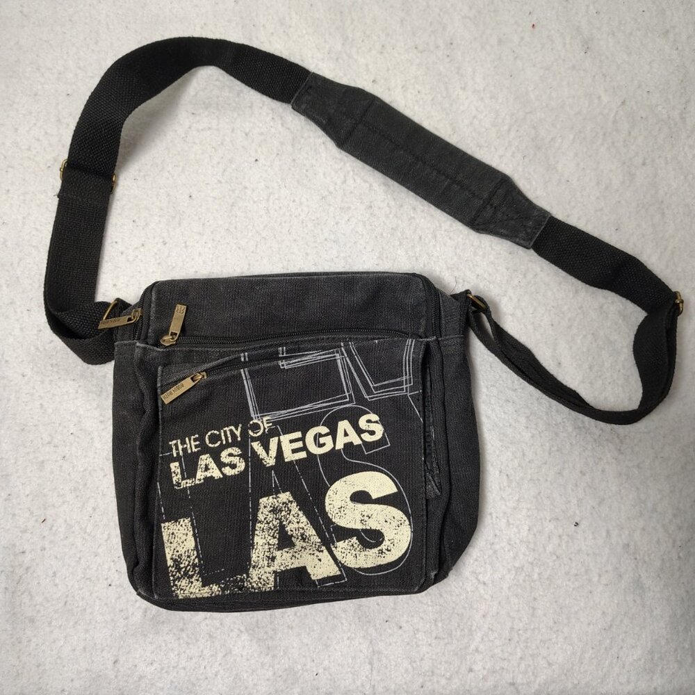 Robin Ruth Black Canvas Crossbody Bag with Cream Print
